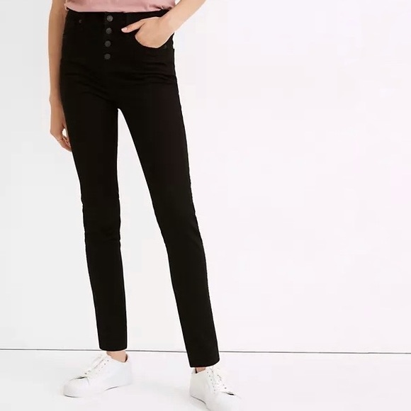 Madewell Denim - Madewell | 9" Mid Rise Skinny Jean Washed Black Exposed Button Fly Size 28